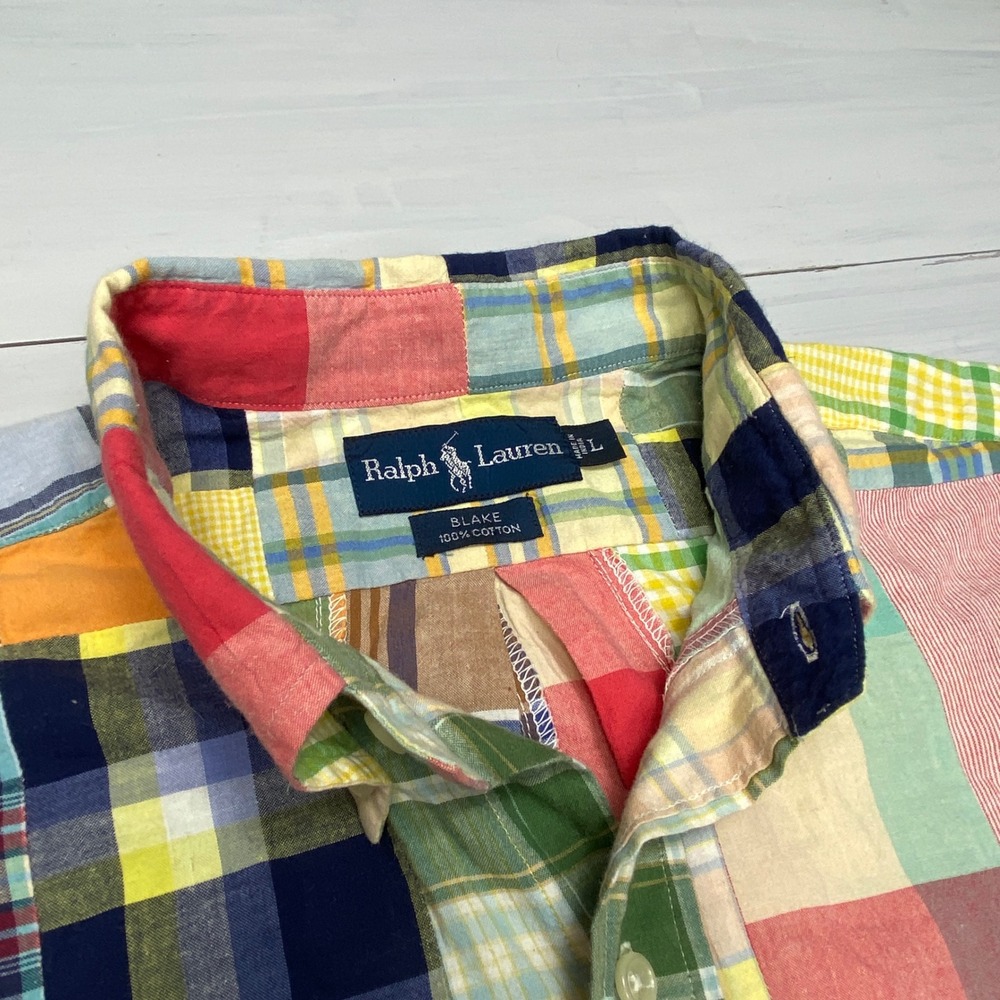 Ralph Lauren Button Down Shirt Mens Large Patchwork Plaid Blake Casual Sewn - Picture 2 of 8